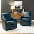 Transitional Swivel Faux Leather Barrel Chair with Metal Base Set of 2