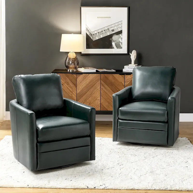 Transitional Swivel Faux Leather Barrel Chair with Metal Base Set of 2