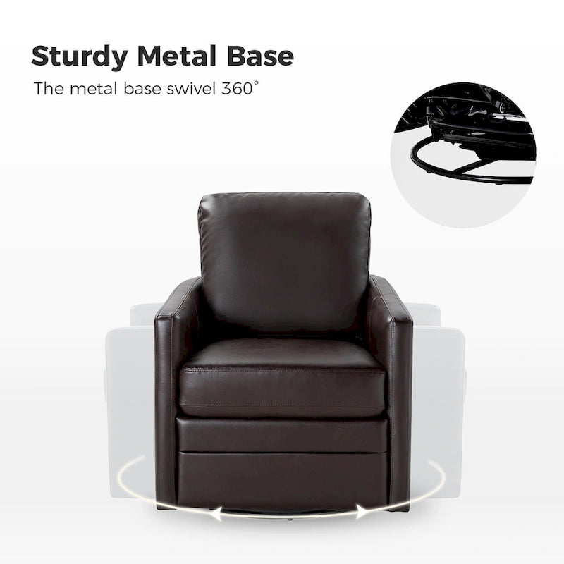 Transitional Swivel Faux Leather Barrel Chair with Metal Base Set of 2