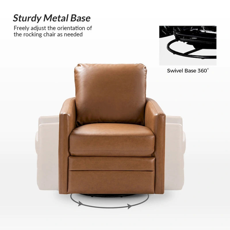 Transitional Swivel Faux Leather Barrel Chair with Metal Base Set of 2