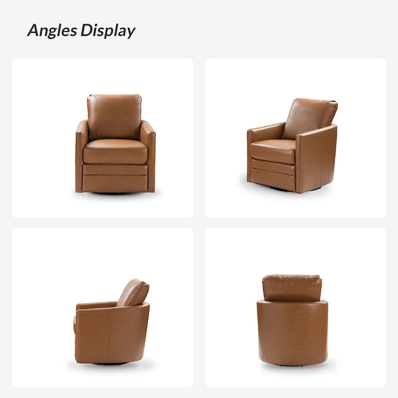 Transitional Swivel Faux Leather Barrel Chair with Metal Base Set of 2