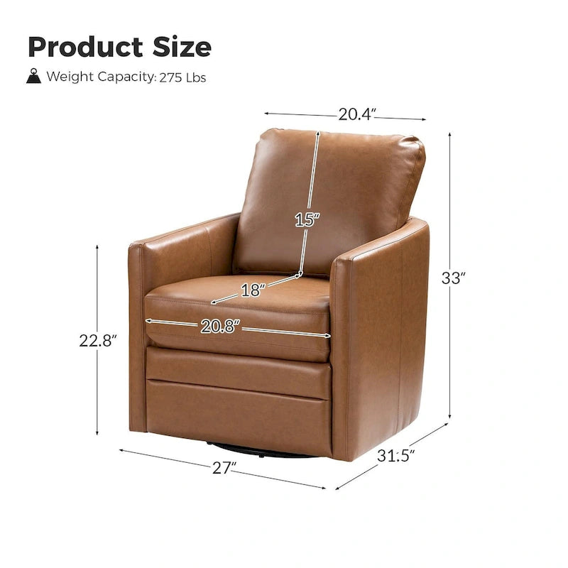 Transitional Swivel Faux Leather Barrel Chair with Metal Base Set of 2
