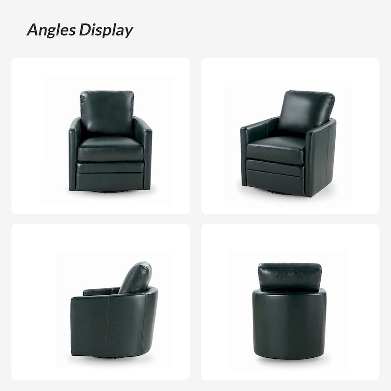 Transitional Swivel Faux Leather Barrel Chair with Metal Base Set of 2