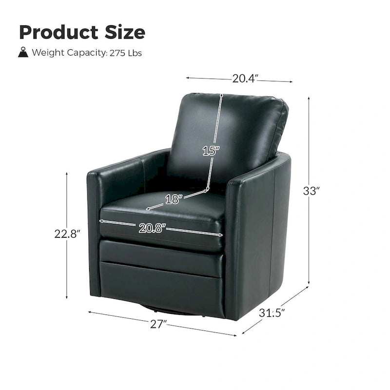 Transitional Swivel Faux Leather Barrel Chair with Metal Base Set of 2