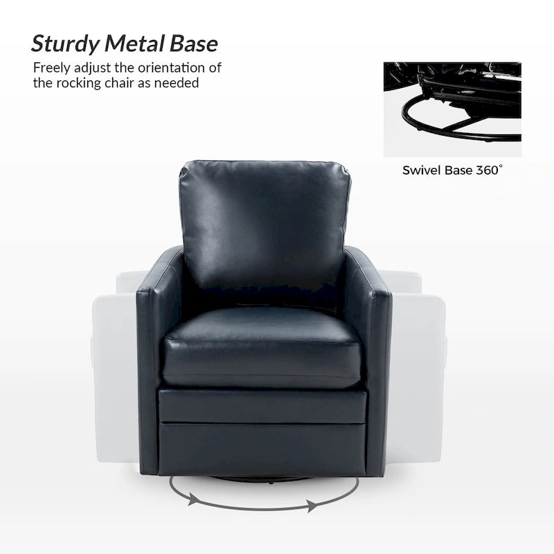 Transitional Swivel Faux Leather Barrel Chair with Metal Base Set of 2