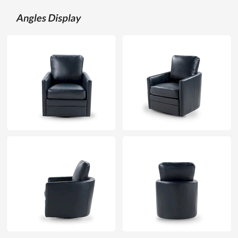 Transitional Swivel Faux Leather Barrel Chair with Metal Base Set of 2