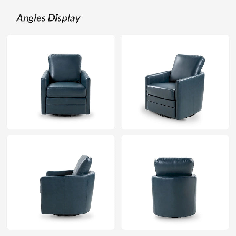 Transitional Swivel Faux Leather Barrel Chair with Metal Base Set of 2