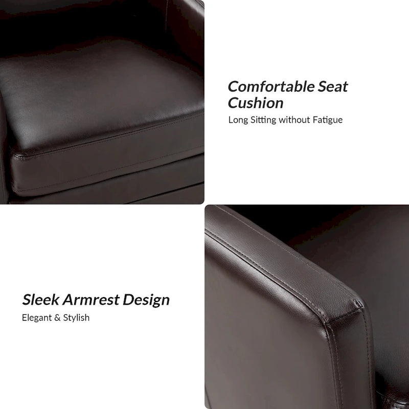Transitional Swivel Faux Leather Barrel Chair with Metal Base Set of 2