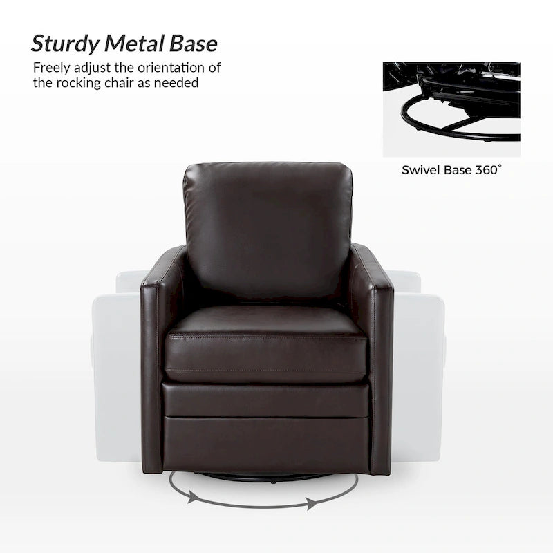 Transitional Swivel Faux Leather Barrel Chair with Metal Base Set of 2
