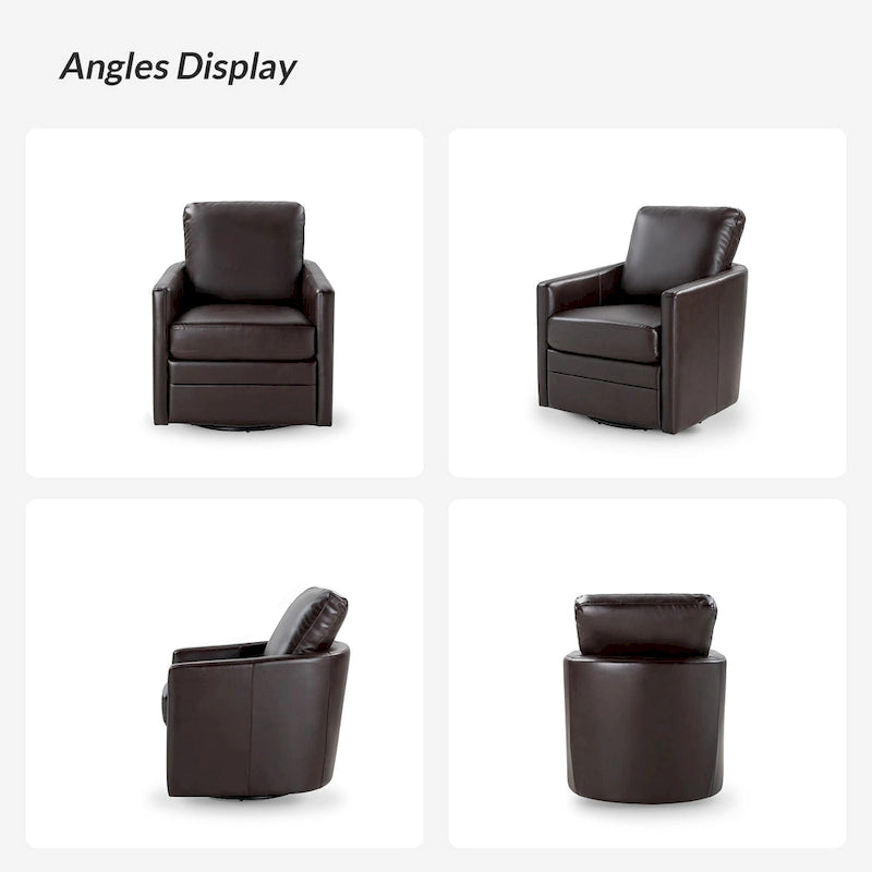 Transitional Swivel Faux Leather Barrel Chair with Metal Base Set of 2