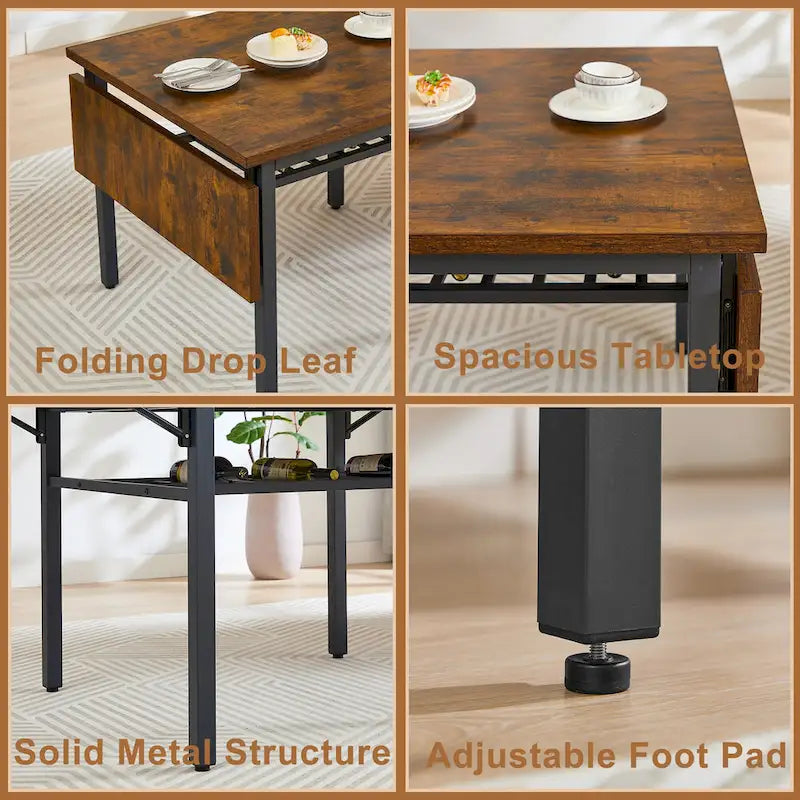Modern Industrial 63.2 Extendable Dining Table w/Drop Leaf, Seats 6