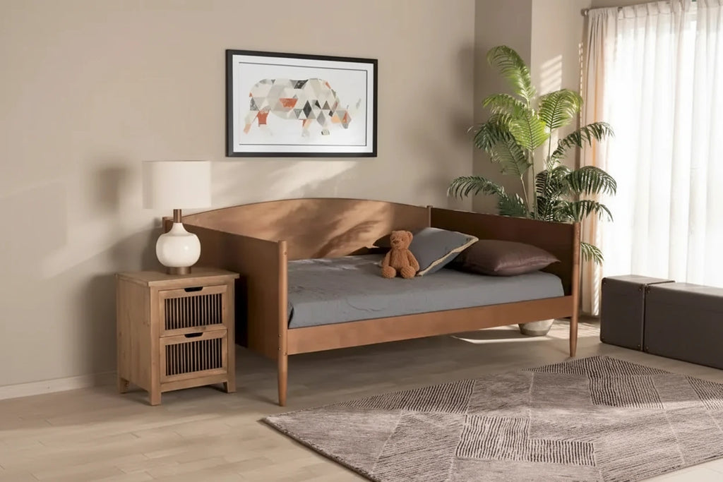 Veles Mid-Century Modern Ash Walnut Finished Wood Full Size Daybed