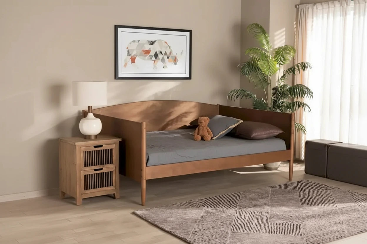 Veles Mid-Century Modern Ash Walnut Finished Wood Full Size Daybed
