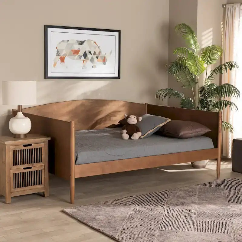 Mid-Century Modern Ash Walnut Finished Wood Full Size Daybed