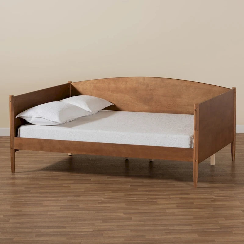 Mid-Century Modern Ash Walnut Finished Wood Full Size Daybed