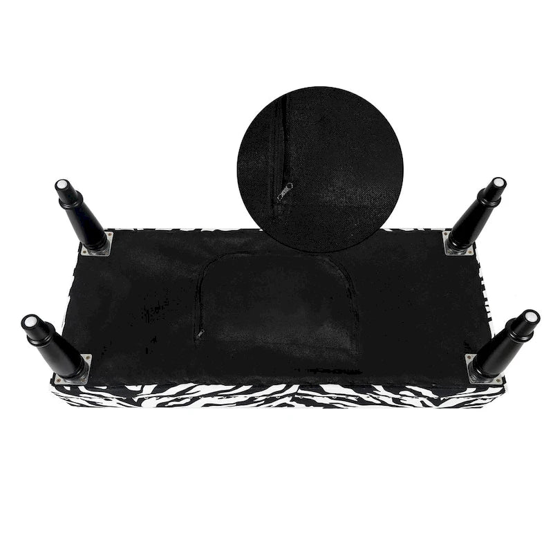 Rectangular Bench Ottoman with Cow Print Fabric, Nailhead Trim and Anti-Slip Legs
