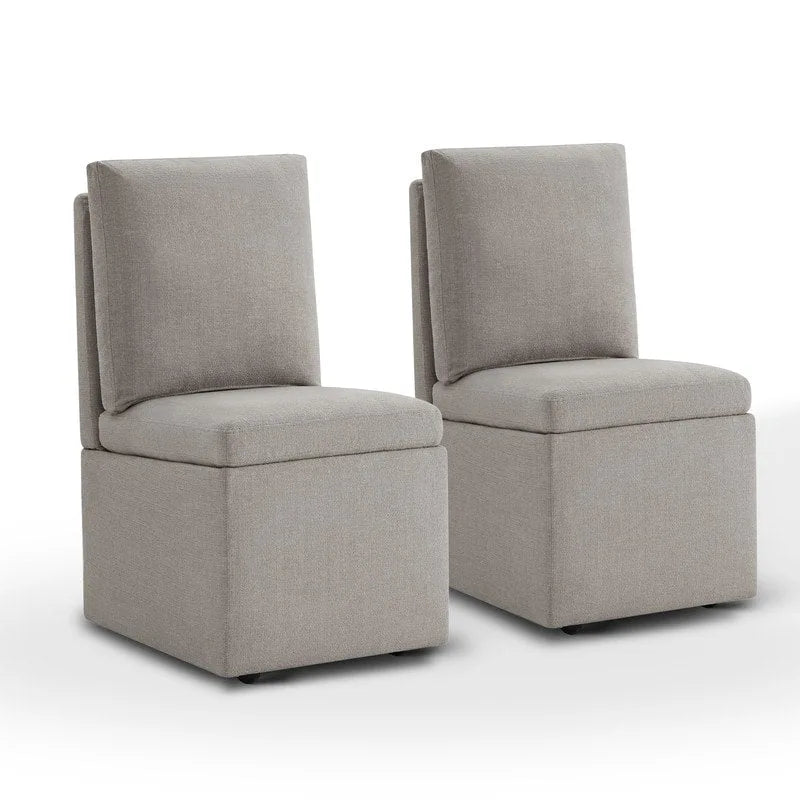 Dining Chair with Casters and Under-Seat Storage, Set of 2, Wood Frame Rolling Chair