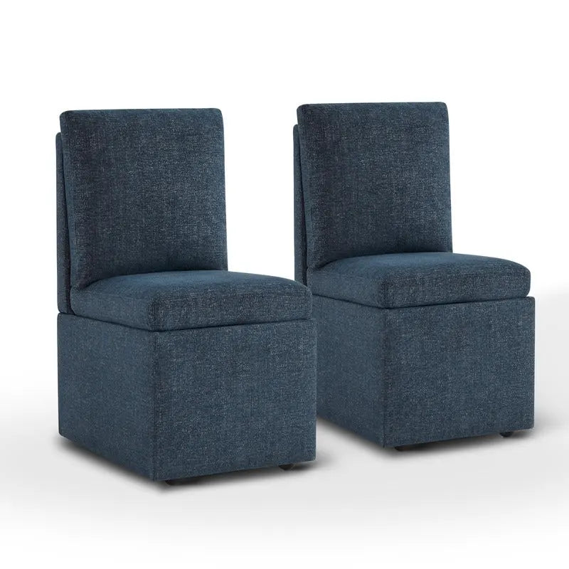 Dining Chair with Casters and Under-Seat Storage, Set of 2, Wood Frame Rolling Chair