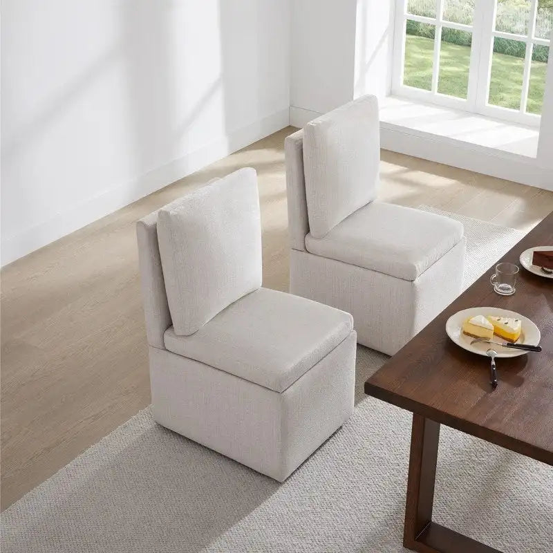 Dining Chair with Casters and Under-Seat Storage, Set of 2, Wood Frame Rolling Chair