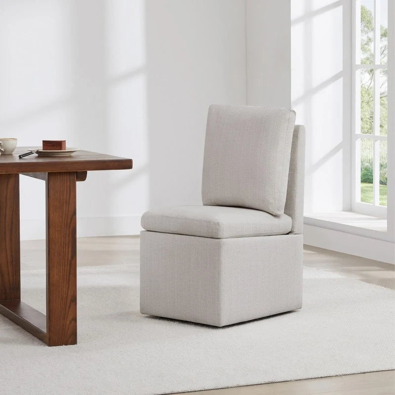 Dining Chair with Casters and Under-Seat Storage, Set of 2, Wood Frame Rolling Chair