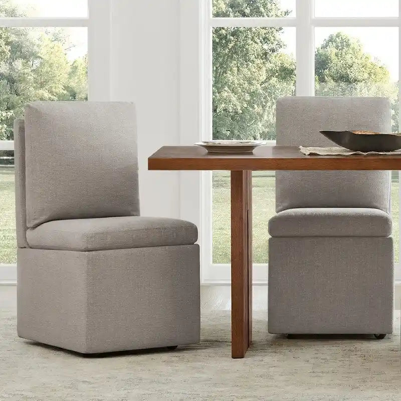 Dining Chair with Casters and Under-Seat Storage, Set of 2, Wood Frame Rolling Chair