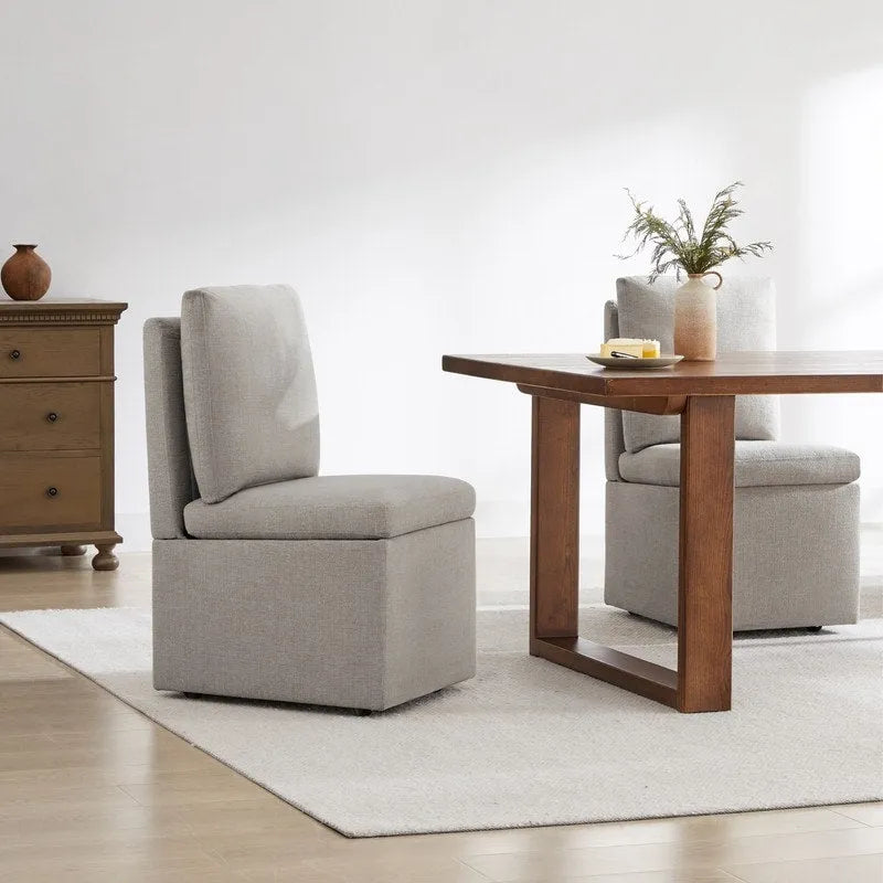 Dining Chair with Casters and Under-Seat Storage, Set of 2, Wood Frame Rolling Chair