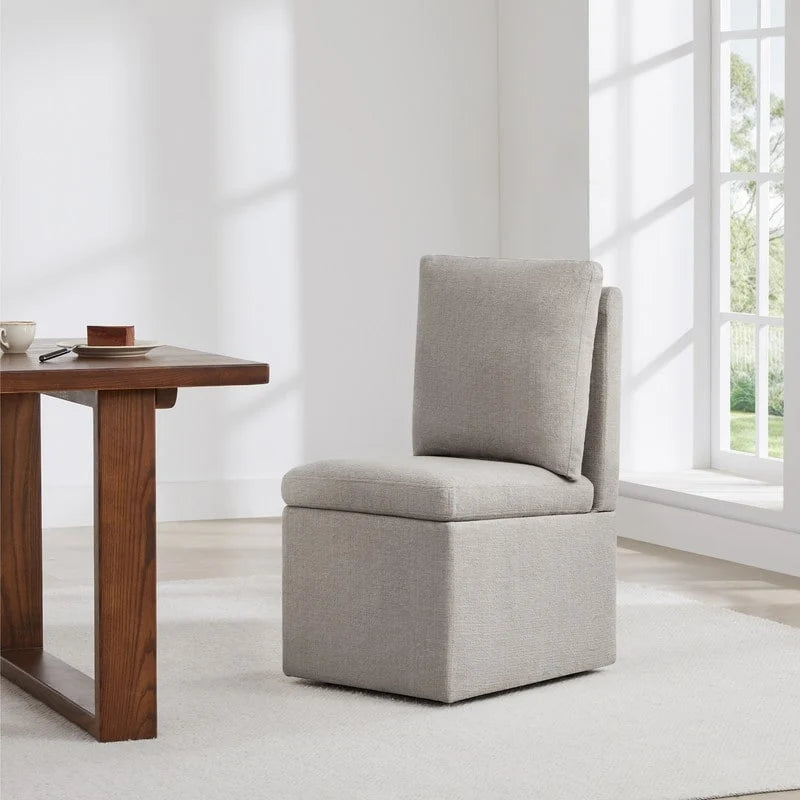 Dining Chair with Casters and Under-Seat Storage, Set of 2, Wood Frame Rolling Chair