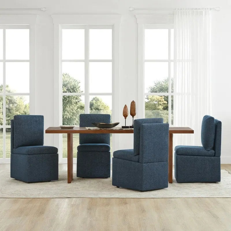 Dining Chair with Casters and Under-Seat Storage, Set of 2, Wood Frame Rolling Chair