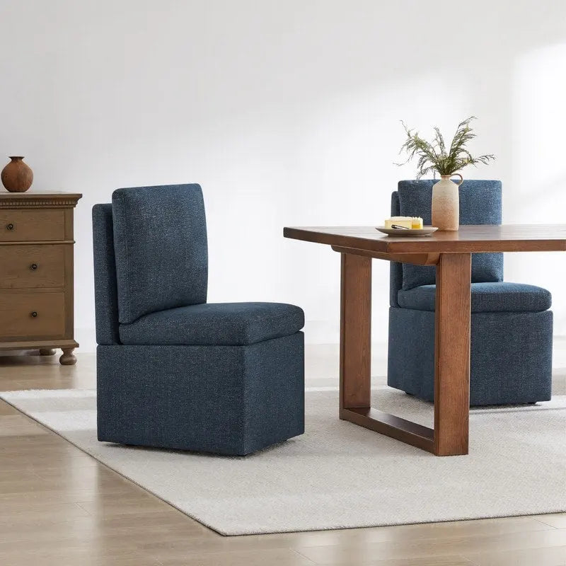 Dining Chair with Casters and Under-Seat Storage, Set of 2, Wood Frame Rolling Chair