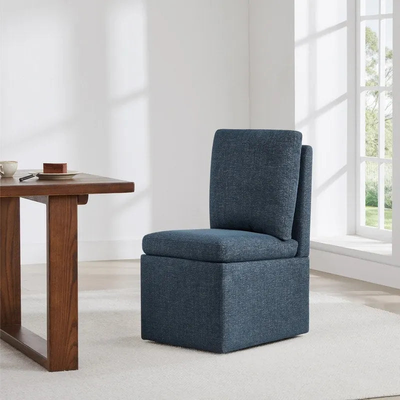 Dining Chair with Casters and Under-Seat Storage, Set of 2, Wood Frame Rolling Chair