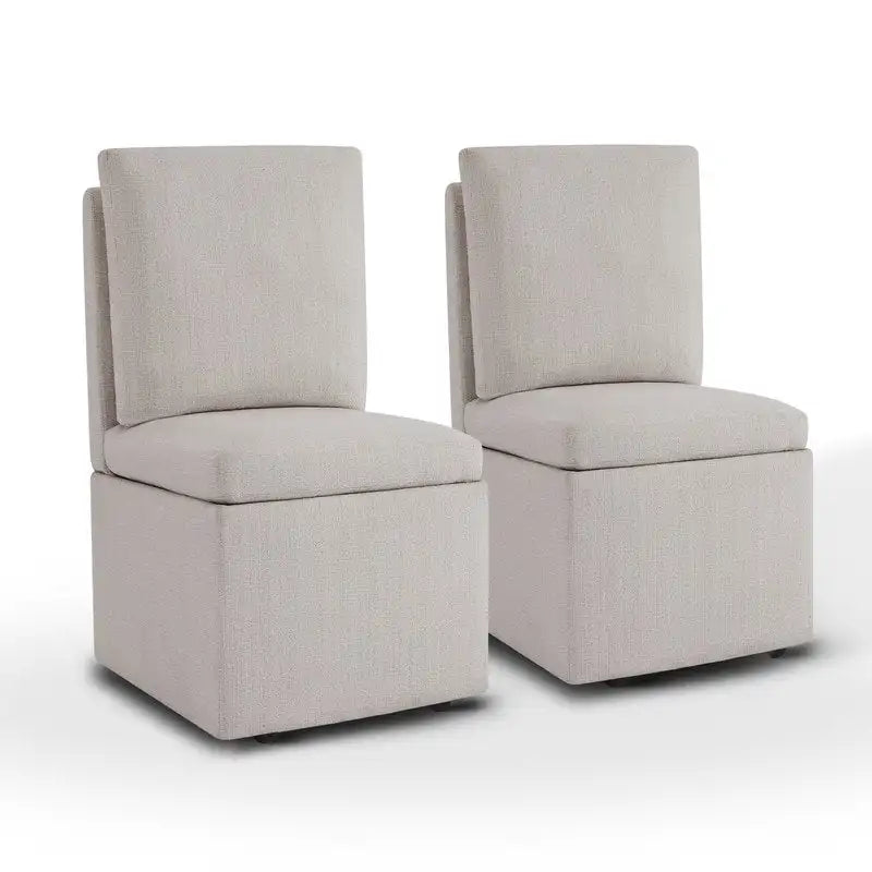 Dining Chair with Casters and Under-Seat Storage, Set of 2, Wood Frame Rolling Chair