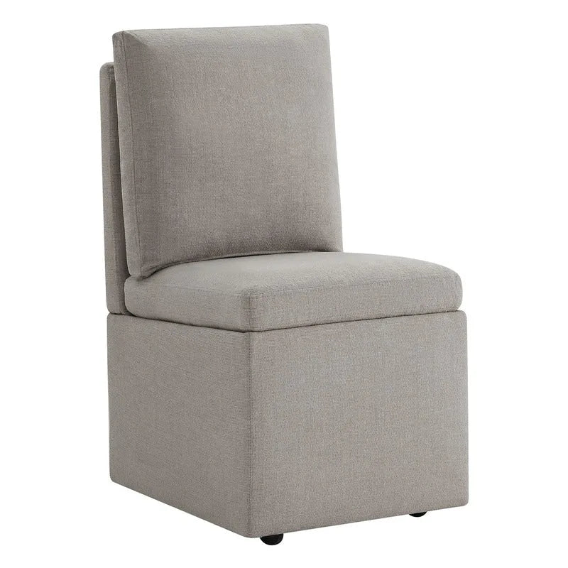 Dining Chair with Casters and Under-Seat Storage, Set of 2, Wood Frame Rolling Chair