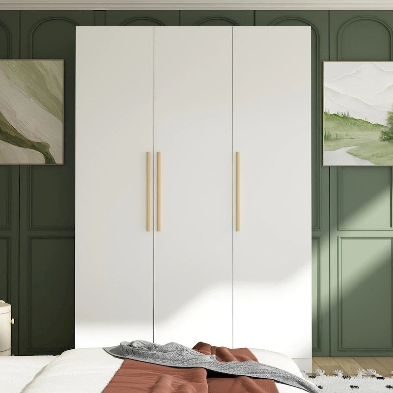 70. H x 47.2 W Wardrobe Cabinet Armoire Three Doors In White Closet