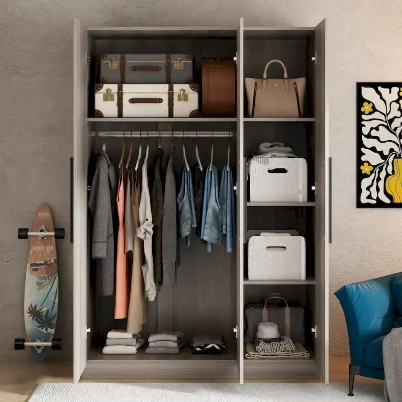 70. H x 47.2 W Wardrobe Cabinet Armoire Three Doors In White Closet