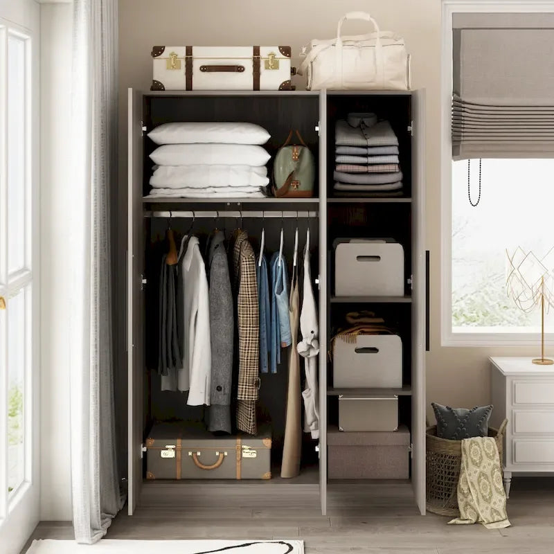 70. H x 47.2 W Wardrobe Cabinet Armoire Three Doors In White Closet