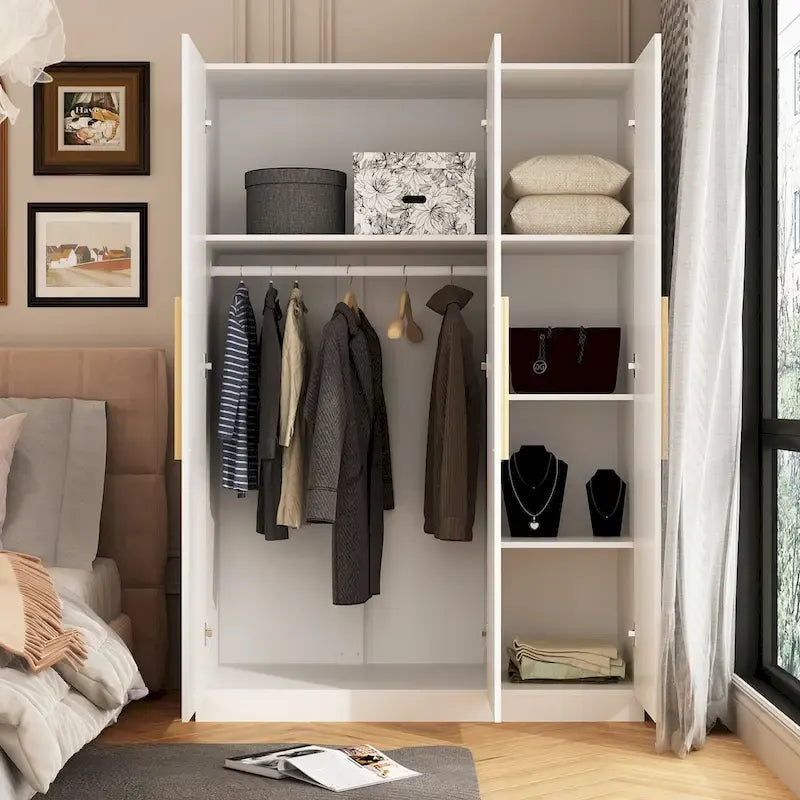 70. H x 47.2 W Wardrobe Cabinet Armoire Three Doors In White Closet
