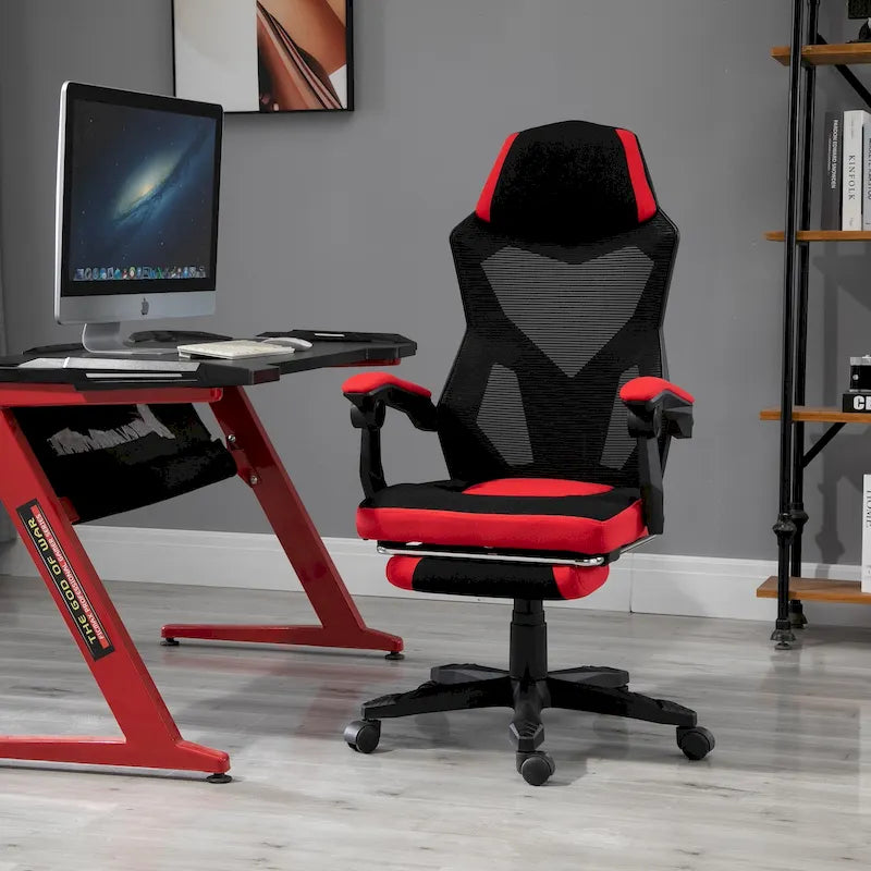 Adjustable Home Office Recliner Chair with Retractable Footrest, Mesh Back, 135° Recline