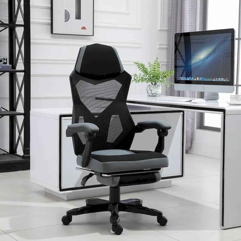 Adjustable Home Office Recliner Chair with Retractable Footrest, Mesh Back, 135° Recline