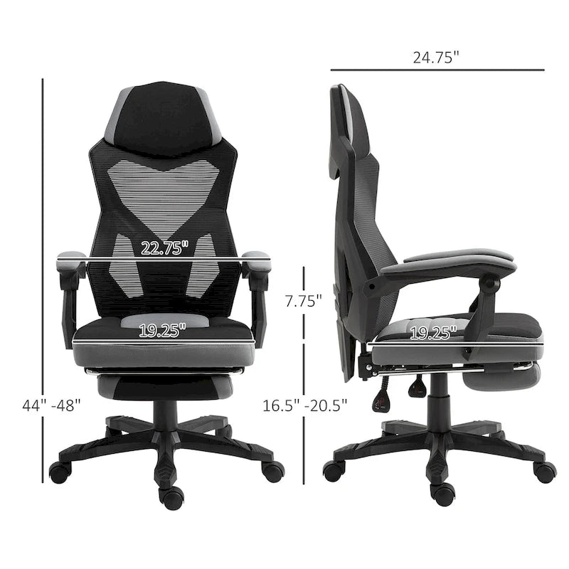 Adjustable Home Office Recliner Chair with Retractable Footrest, Mesh Back, 135° Recline
