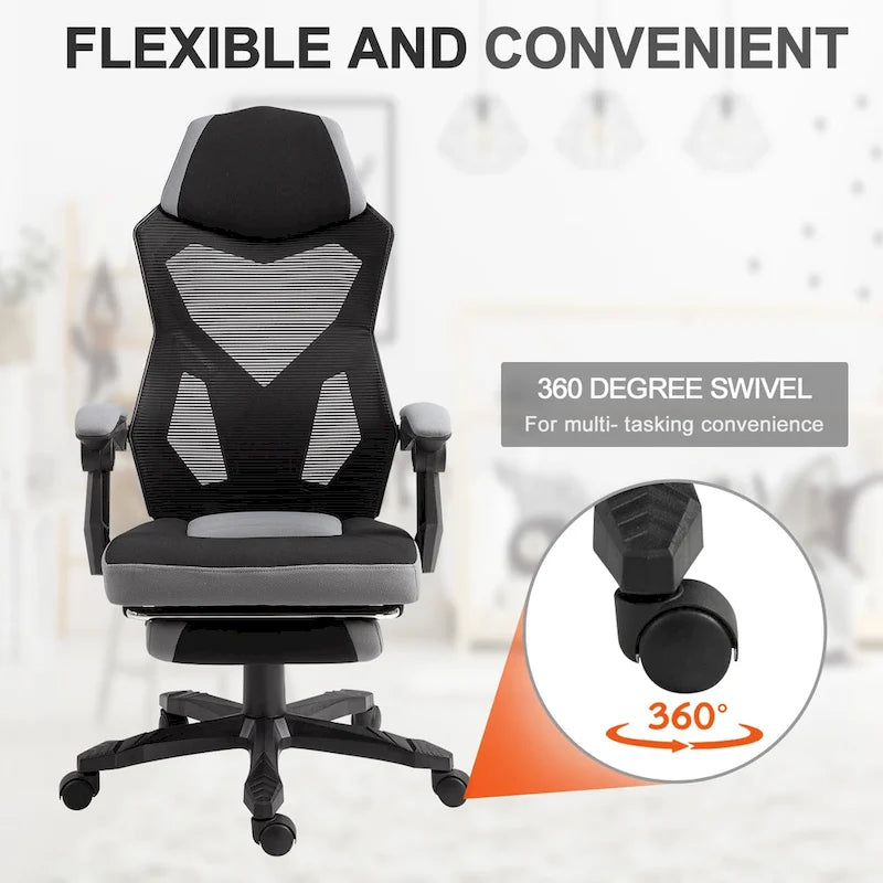 Adjustable Home Office Recliner Chair with Retractable Footrest, Mesh Back, 135° Recline