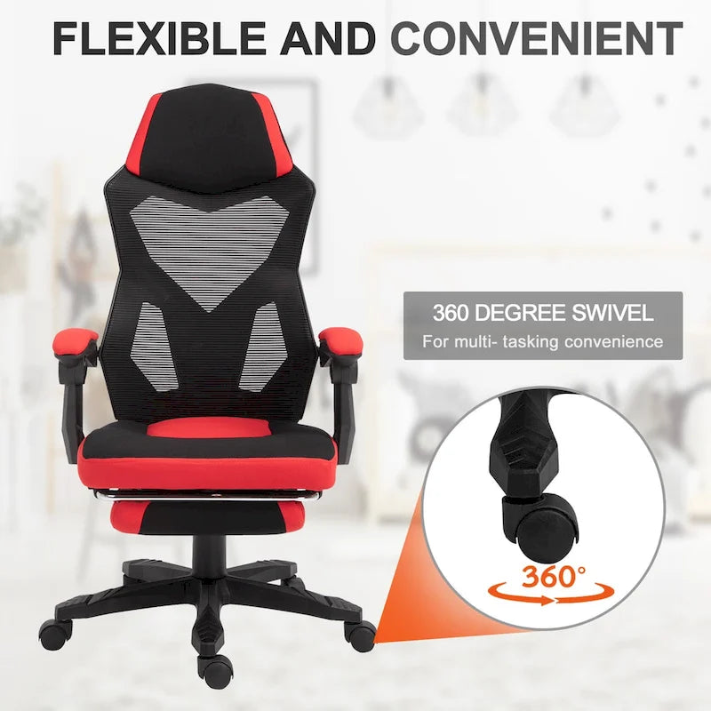 Adjustable Home Office Recliner Chair with Retractable Footrest, Mesh Back, 135° Recline