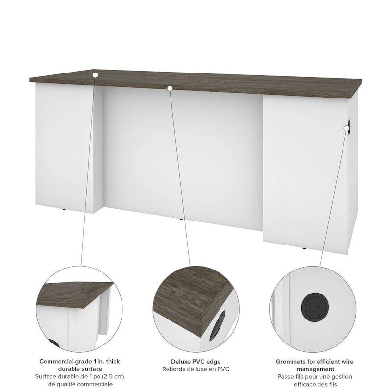 71 Inch U or L-Shaped Executive Desk with Hutch, File Drawers, USB Ports and Wire Management