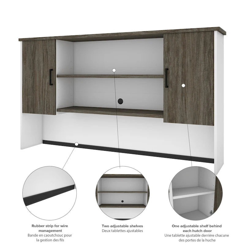 71 Inch U or L-Shaped Executive Desk with Hutch, File Drawers, USB Ports and Wire Management