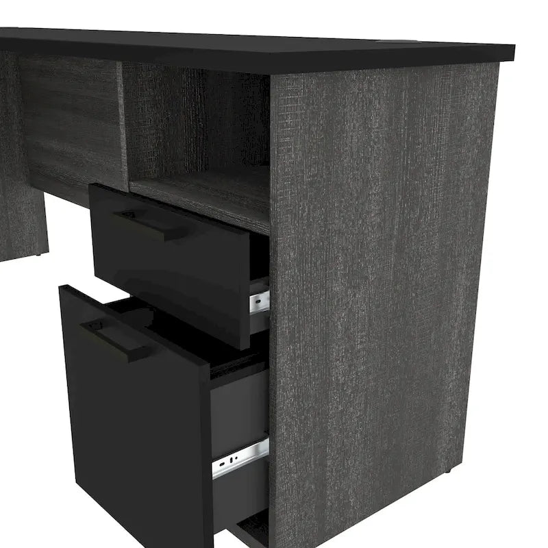 71 Inch U or L-Shaped Executive Desk with Hutch, File Drawers, USB Ports and Wire Management