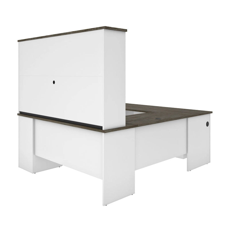 71 Inch U or L-Shaped Executive Desk with Hutch, File Drawers, USB Ports and Wire Management