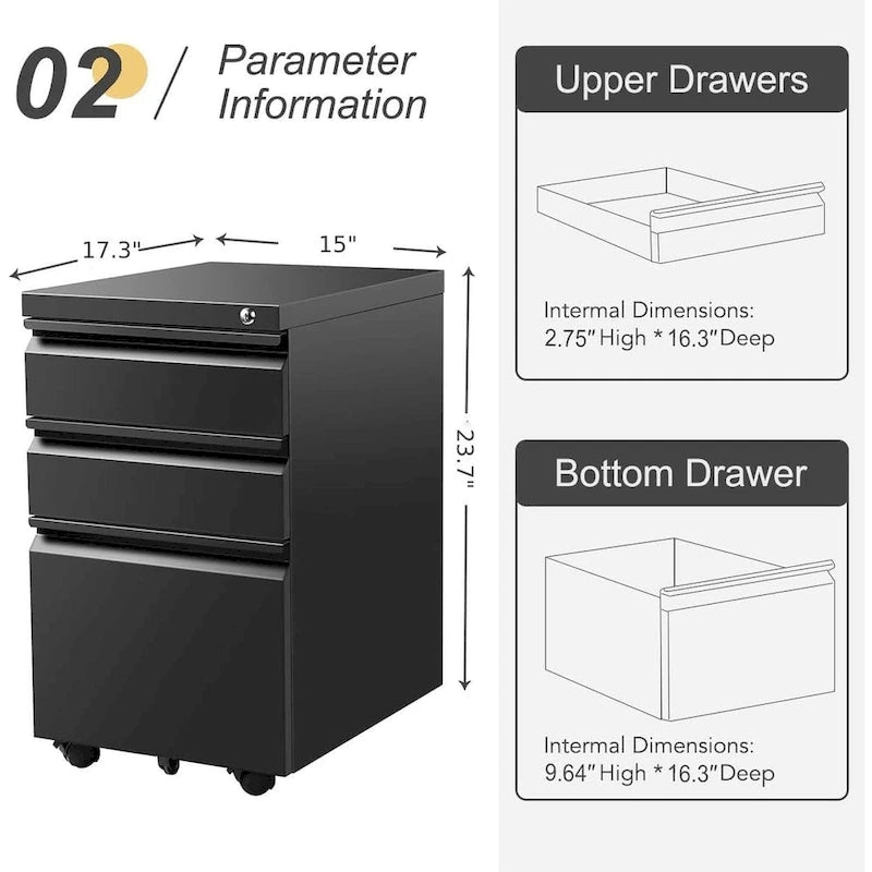 3 Drawer Metal Locking File Cabinet for Home Office