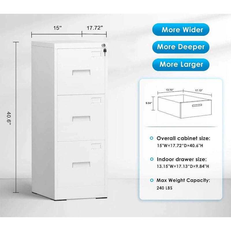 3 Drawer Metal Locking File Cabinet for Home Office