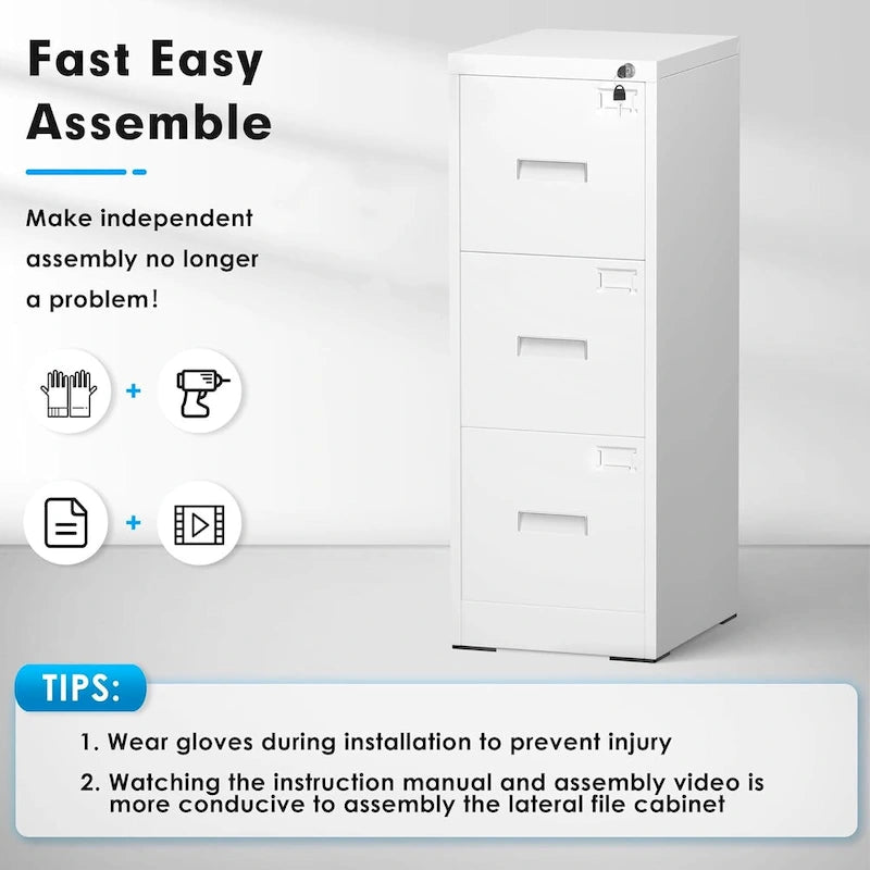 3 Drawer Metal Locking File Cabinet for Home Office