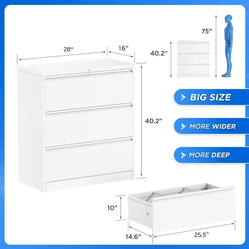 3 Drawer Metal Locking File Cabinet for Home Office