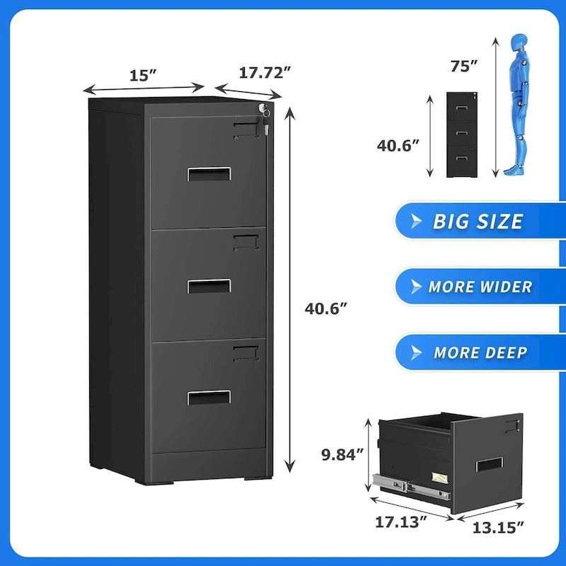3 Drawer Metal Locking File Cabinet for Home Office
